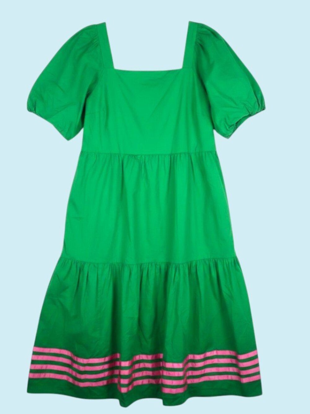Sugarhill Brighton Midi Dress Size 12 Green Tiered Smock Puff Sleeve Cottagecore
